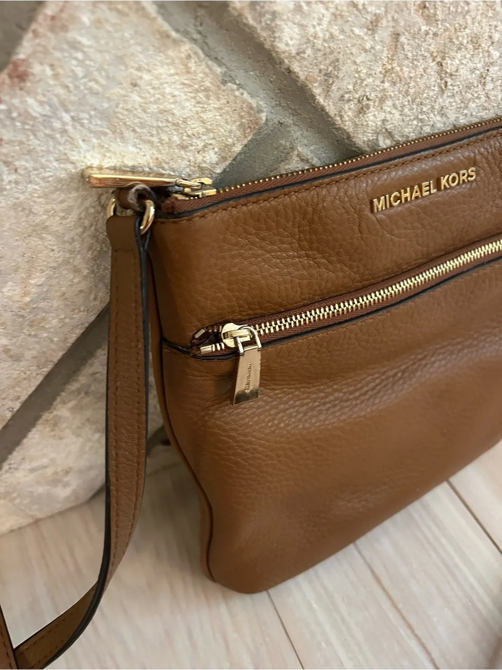 Michael Kors Cognac Pebbled Leather Crossbody